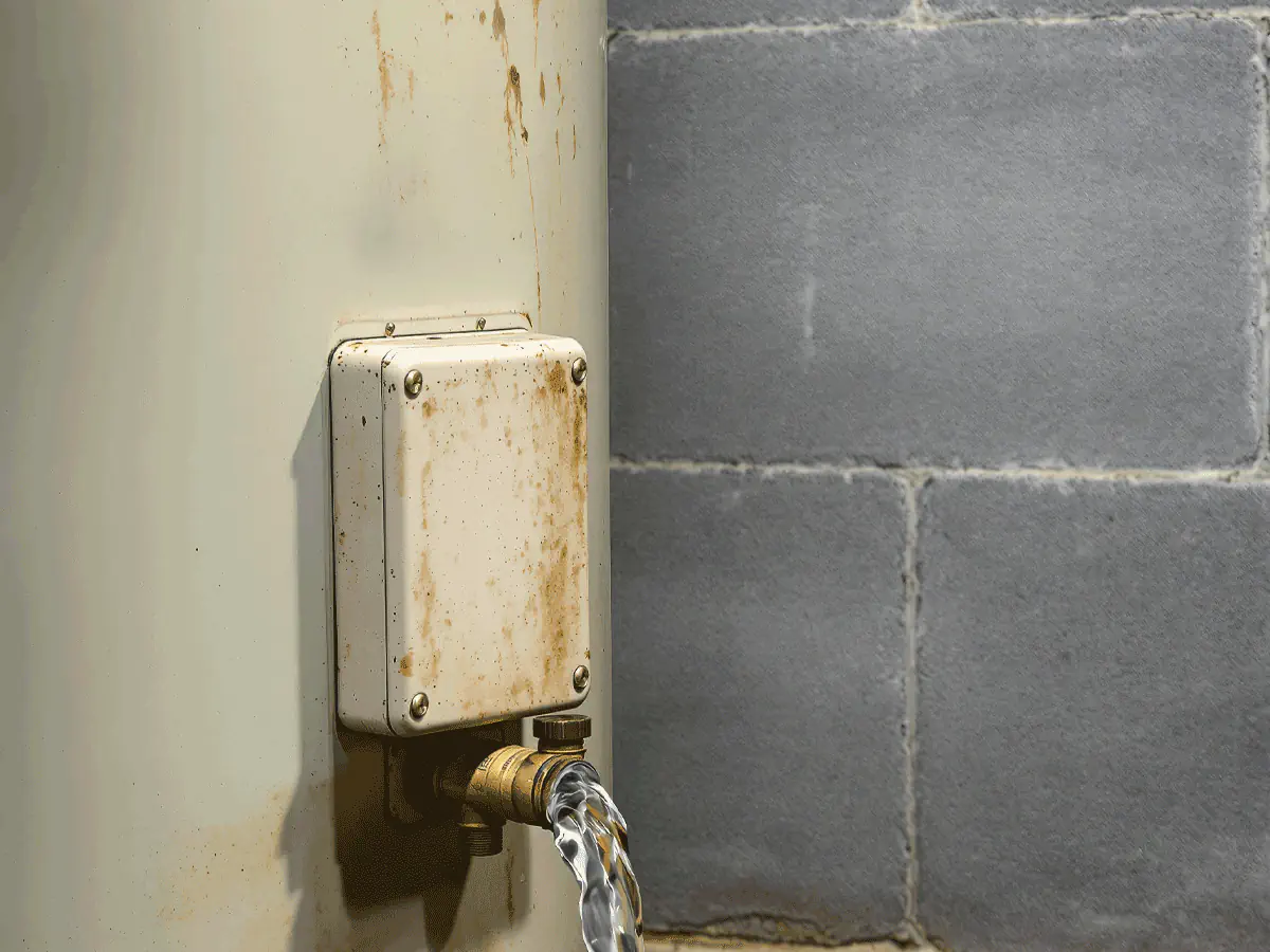 Water heater damage and hard water mineral buildup in an Arizona home