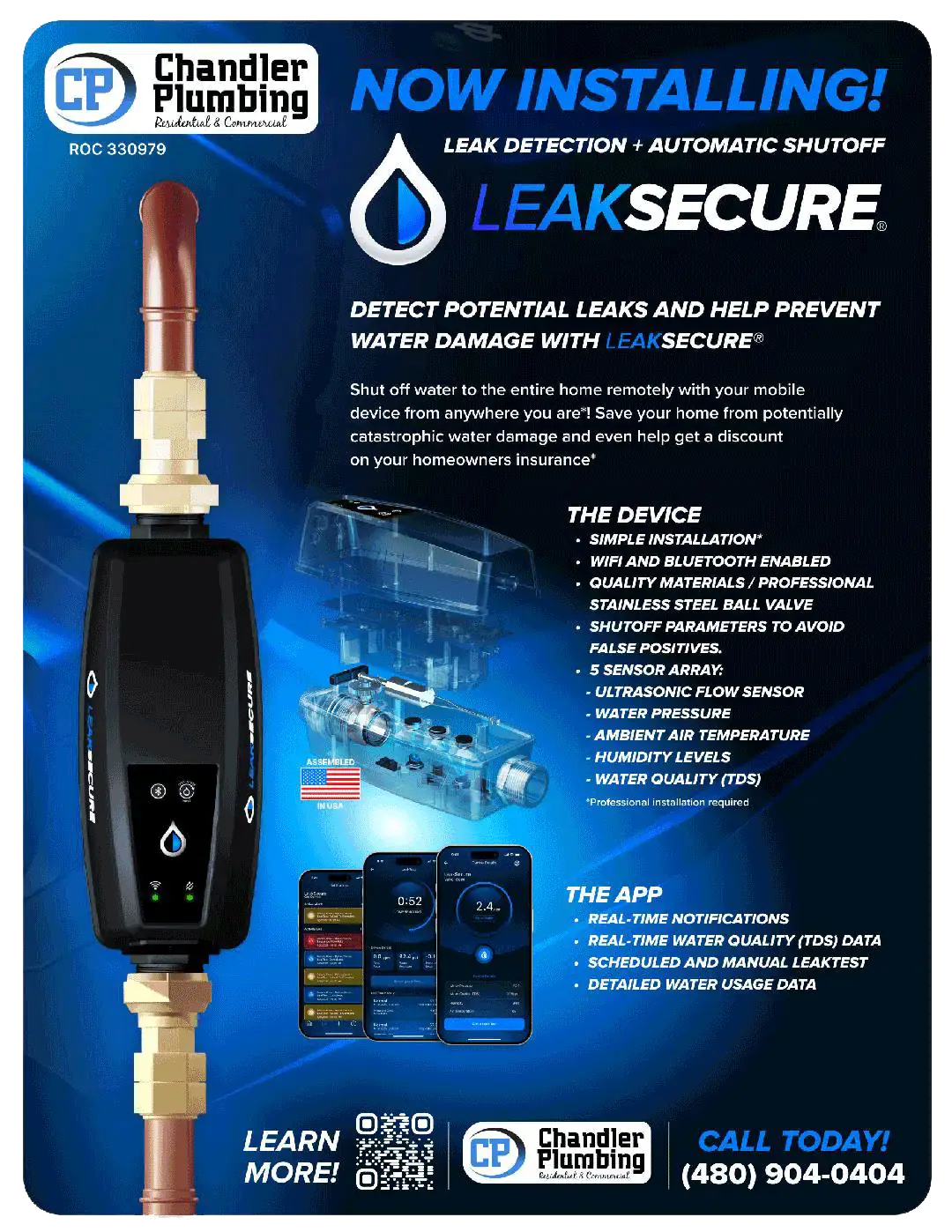 LeakSecure leak detection and automatic water shutoff system installed by Chandler Plumbing