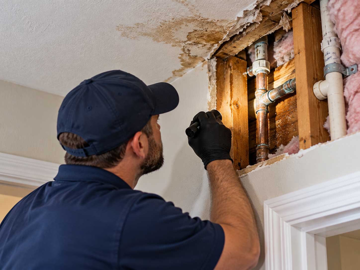 Chandler Plumbing technician inspecting a difficult-to-access residential plumbing leak in Chandler Arizona